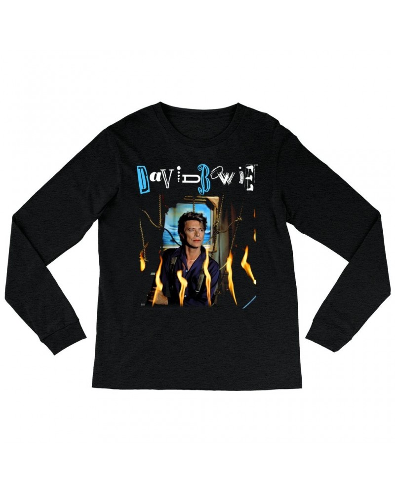 $14.68 David Bowie Heather Long Sleeve Shirt | Never Let Me Down Album Photo And Logo Shirt Shirts