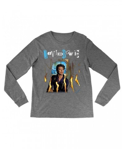 $14.68 David Bowie Heather Long Sleeve Shirt | Never Let Me Down Album Photo And Logo Shirt Shirts