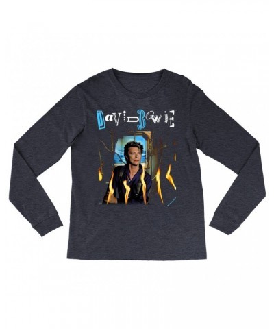 $14.68 David Bowie Heather Long Sleeve Shirt | Never Let Me Down Album Photo And Logo Shirt Shirts