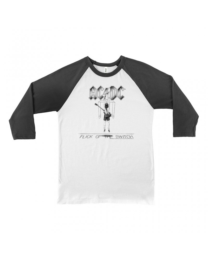 $9.58 AC/DC 3/4 Sleeve Baseball Tee | Flick Of The Switch Album Sketch Shirt Shirts