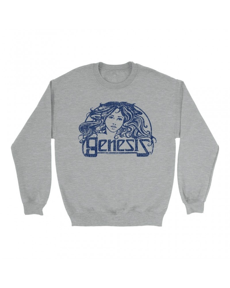 $12.93 Genesis Sweatshirt | Navy Vintage Art Nouveau Logo Distressed Sweatshirt Sweatshirts