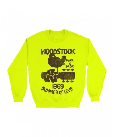 $16.78 Woodstock Bright Colored Sweatshirt | Peace And Music 1969 Logo Image Distressed Sweatshirt Sweatshirts