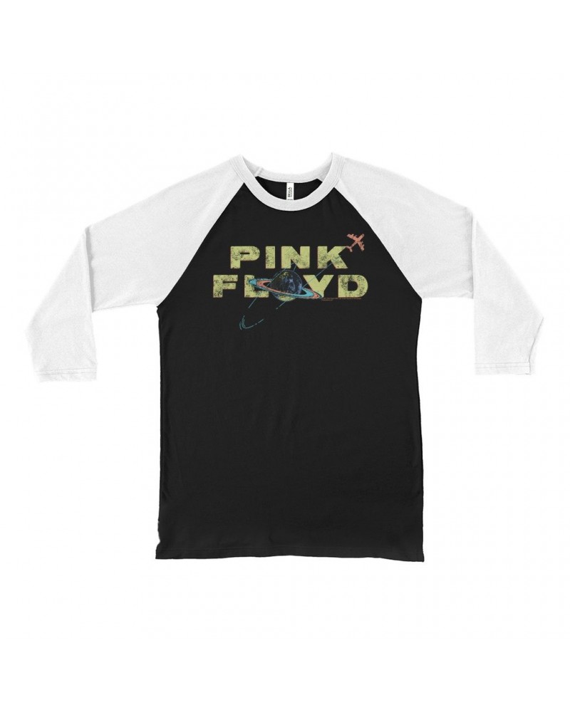 $13.78 Pink Floyd 3/4 Sleeve Baseball Tee | Vintage Orbit Logo Distressed Shirt Shirts