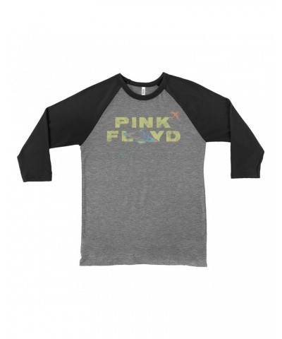 $13.78 Pink Floyd 3/4 Sleeve Baseball Tee | Vintage Orbit Logo Distressed Shirt Shirts