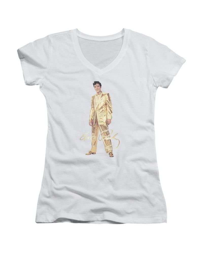 $9.00 Elvis Presley Junior's V-Neck Shirt | GOLD LAME SUIT Junior's Tee Shirts