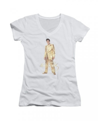 $9.00 Elvis Presley Junior's V-Neck Shirt | GOLD LAME SUIT Junior's Tee Shirts